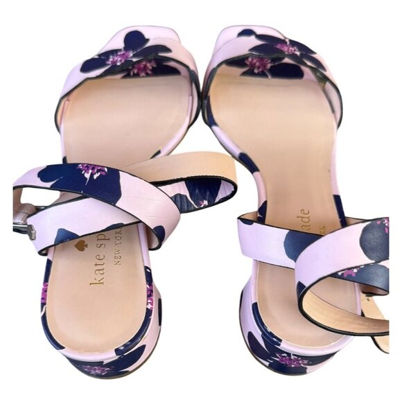 Kate Spade New York Pink Floral Strappy Sandals With Navy Flower Print.Size 8B - Picture 7 of 11
